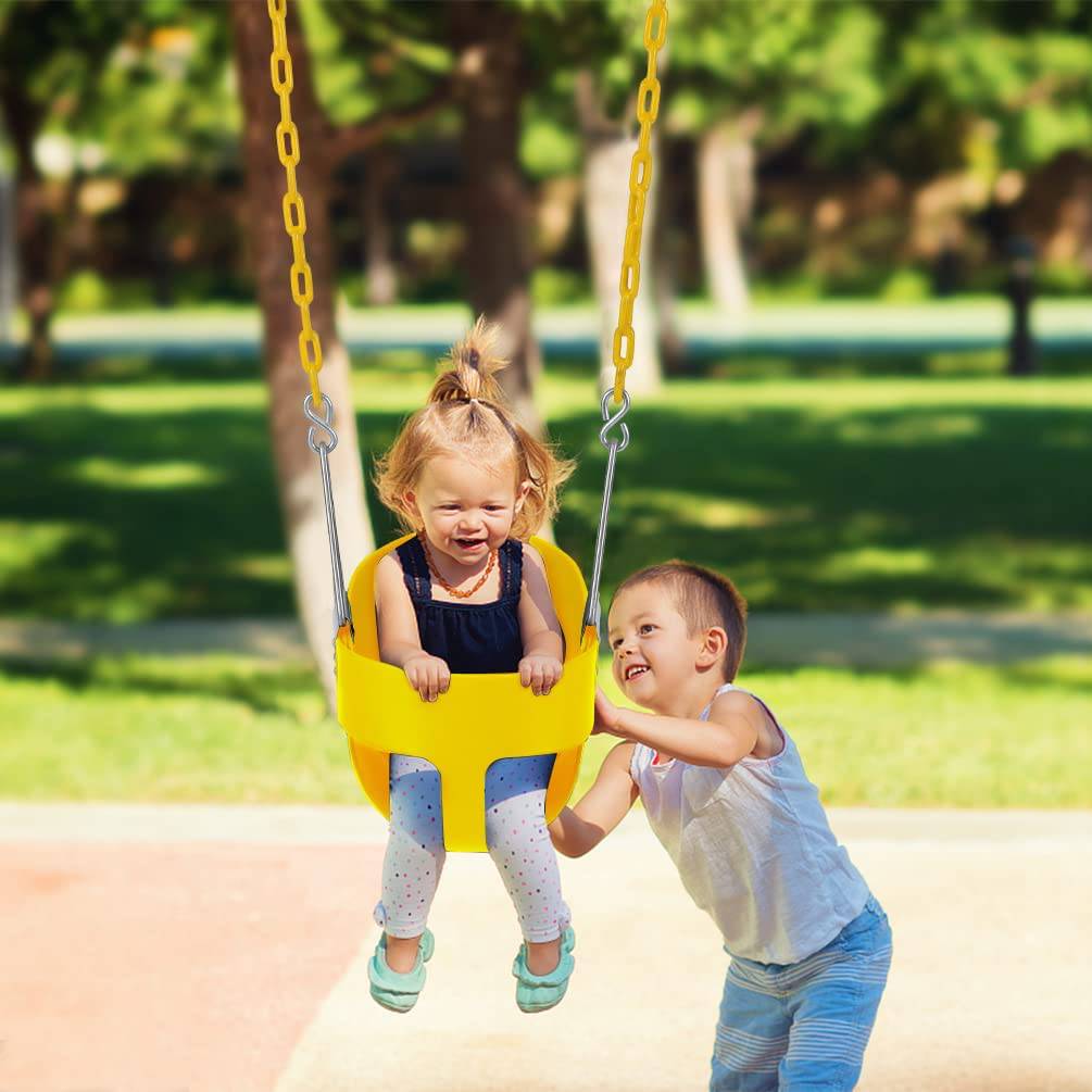 Lovely Snail - Asiento columpio para niños pequeños con respaldo alto y cadenas recubiertas de plástico de 66 pulgadas (amarillo y verde) - DIGVICE MX