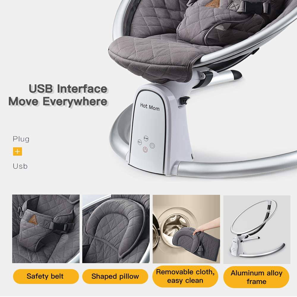 Hot Mom Baby Swing Bluetooth e inteligencia Timing Electric Baby Rocker Múltiples engranajes Ajuste del asiento Silla de bebé (Gris oscuro) - DIGVICE MX