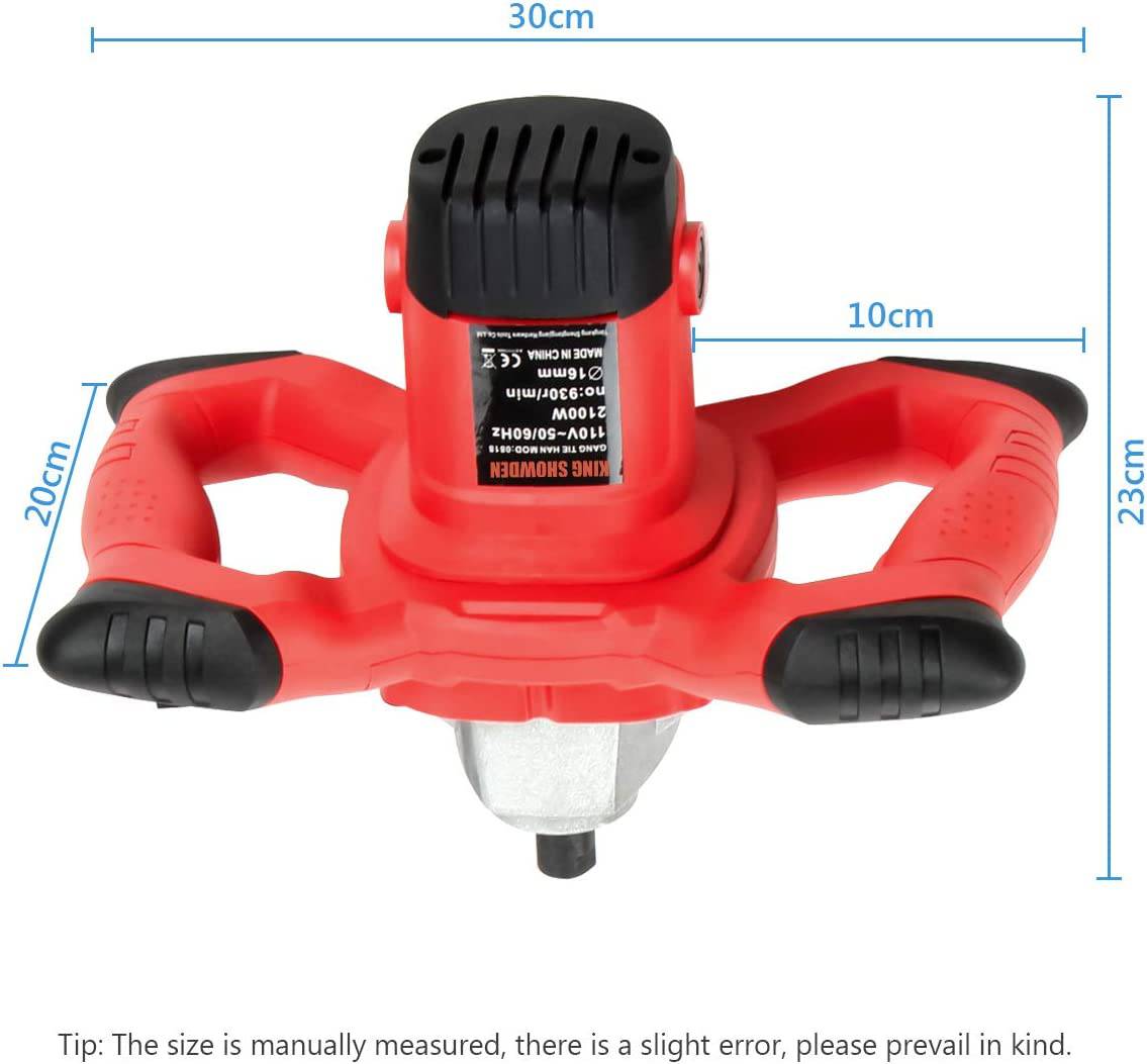 King Showden - Mezclador de mortero de 2100 W, eléctrico de 110 V Antideslizante de mano de 6 velocidades con escobilla de carbón y llave hexagonal para líquidos de viscosidad media, incluidos yeso, cemento, mortero y más - DIGVICE MX