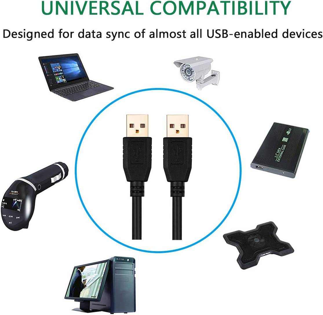 Tan QY - Cable USB A a A macho de 30 pies, Tan QY Cable USB a USB Cable USB macho a macho Cable USB de doble extremo con conector chapado en oro para carcasas de disco duro, impresoras, módems, cámaras (10 m/30 pies)