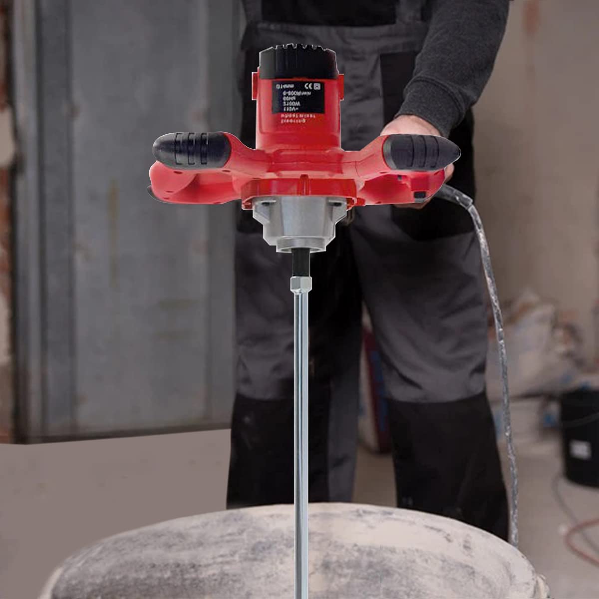 SIMFORT - Mezclador de cemento mezclador de pintura, mezclador de hormigón portátil de 2100 W para mezclar yeso de barro, ajuste de 6 velocidades, mezclador de mortero de mano de 110 V con guantes - DIGVICE MX