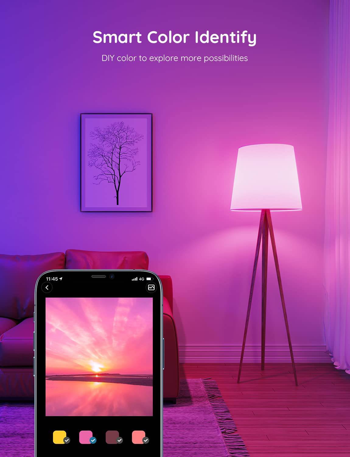 Govee - Bombillas inteligentes , cambian de color WiFi Bluetooth, sincronización de música, 54 escenas dinámicas, 16 millones de bombillas de luz RGB de colores DIY, funciona con Alexa, d Google y aplicación Govee Home, paquete de 4 - DIGVICE MX