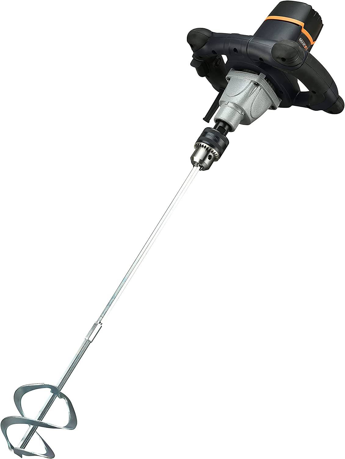 Mezclador de paleta única MAXXT 12A Mezclador de concreto/mortero, portabrocas con llave de 5/8 ", arranque suave, viene con paleta de mezcla en espiral grande de 100 mm - DIGVICE MX