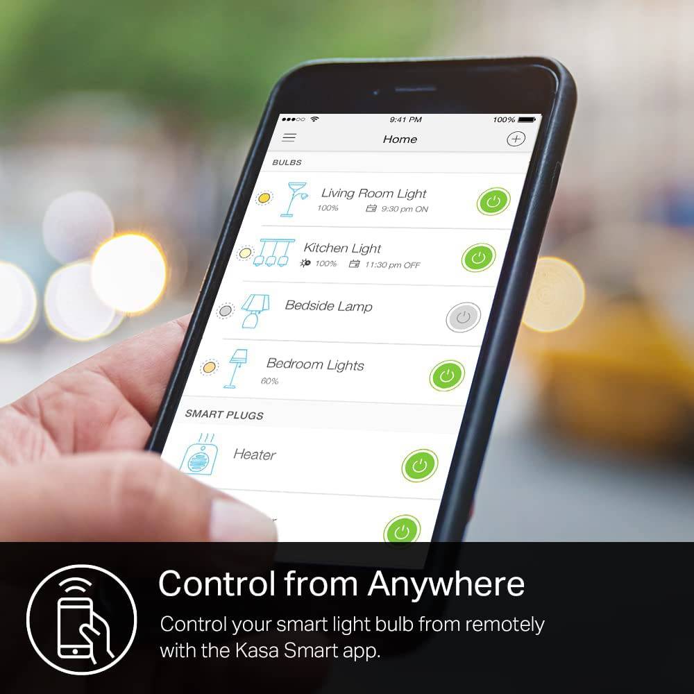 Kasa Smart Light Bulb KL110, LED Wi-Fi smart bulb funciona con Alexa y Google Home, A19 regulable, 2,4 Ghz, no requiere concentrador, 800 lm blanco suave (2700 K), 9 W (equivalente a 60 W) - DIGVICE MX