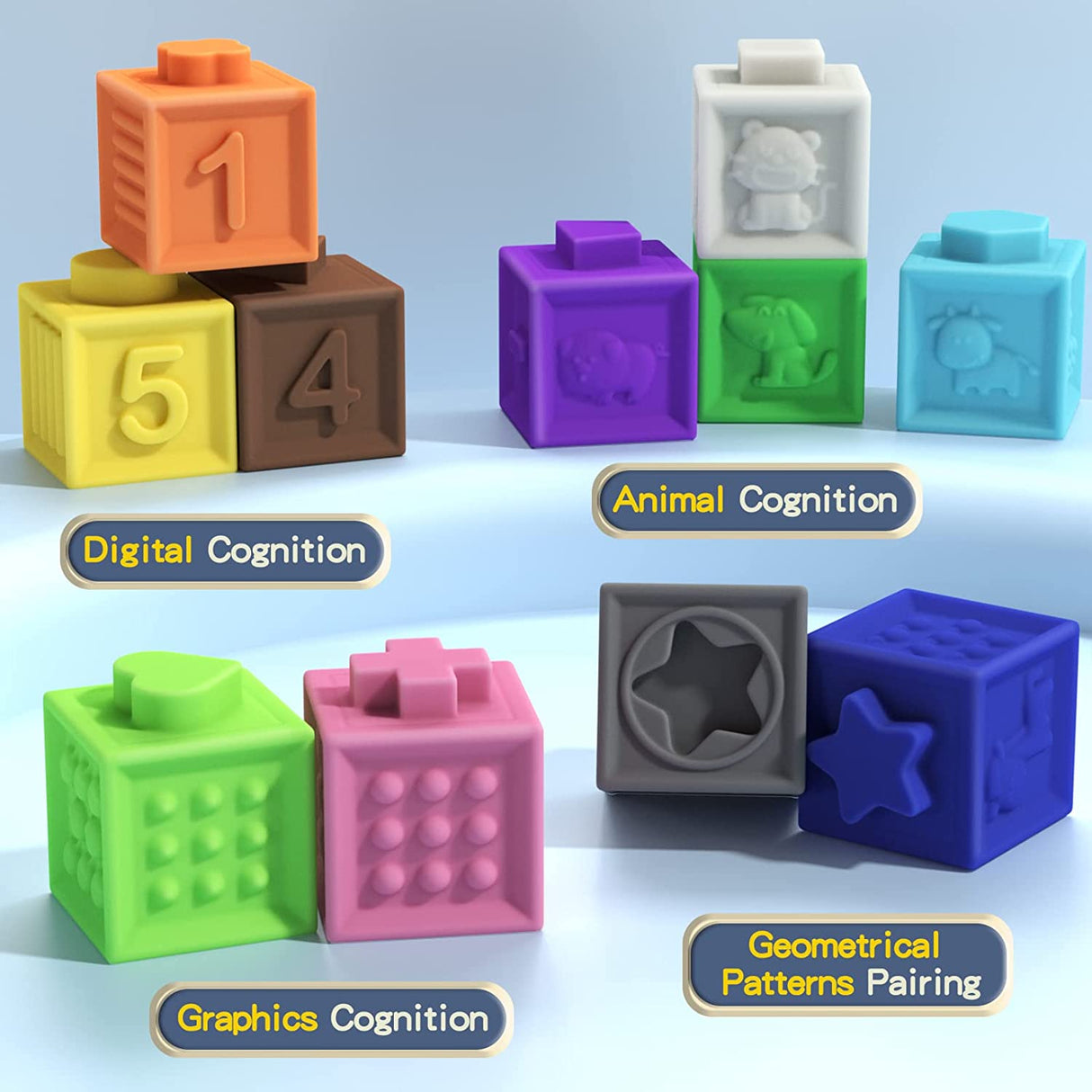 TEMI 12 piezas de juguetes de bloques apilables suaves y coloridos, juguetes educativos -