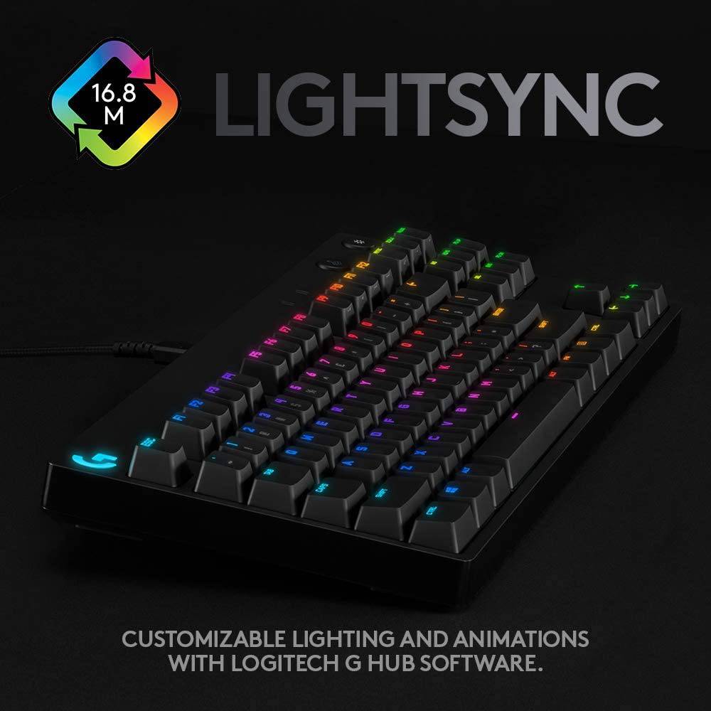 Logitech G PRO - Teclado mecánico para juegos, diseño ultraportátil sin llave, cable micro USB desmontable, teclas retroiluminadas RGB LIGHTSYNC de 16,8 millones de colores