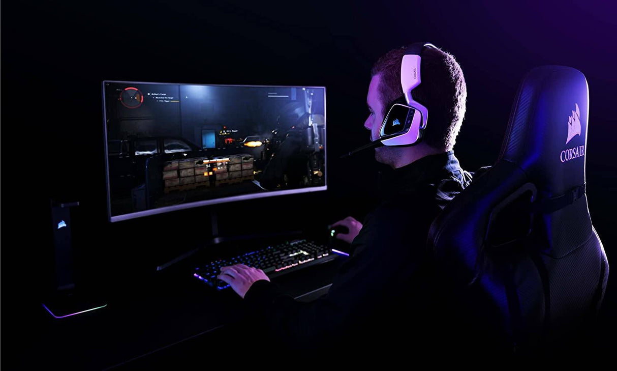 Corsair VOID RGB Elite Auriculares inalámbricos premium para juegos con sonido envolvente 7.1 - Certificado por Discord - Funciona con PC, PS5 y PS4 - Blanco (CA-9011202-NA)
