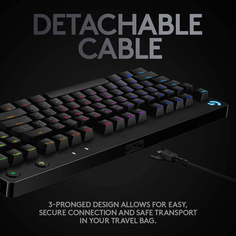 Logitech G PRO - Teclado mecánico para juegos, diseño ultraportátil sin llave, cable micro USB desmontable, teclas retroiluminadas RGB LIGHTSYNC de 16,8 millones de colores