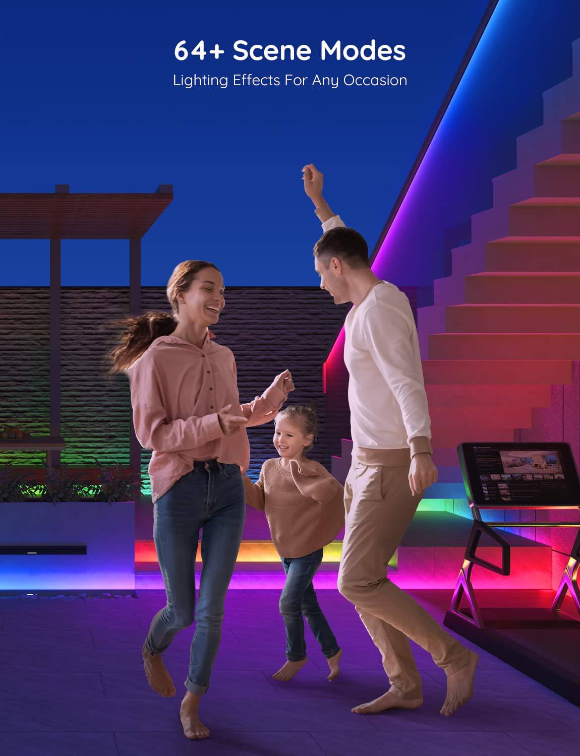 Govee RGBIC Tira de luces LED para exteriores, luces para exteriores de 32.8 pies que funcionan con Alexa y Google Assistant, tira de luces impermeable IP65 con control de aplicaciones, 64 modos de escena - DIGVICE MX