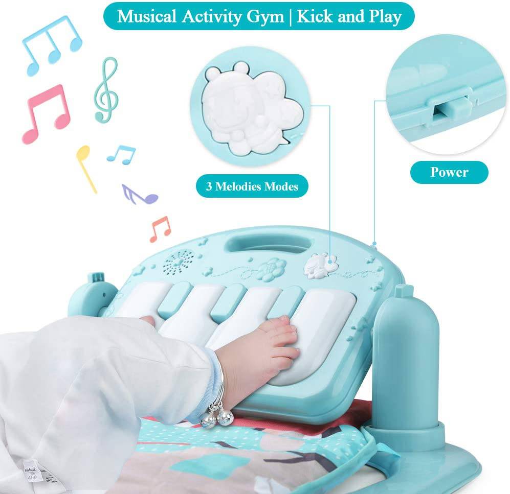 TEMI Baby Gym Toys & Activity Play Mat, Kick and Play Piano Gym Center con música y luces, juguetes de aprendizaje electrónico para bebés, niños pequeños, recién nacidos, niñas y niños de 1 a 36 meses - DIGVICE MX