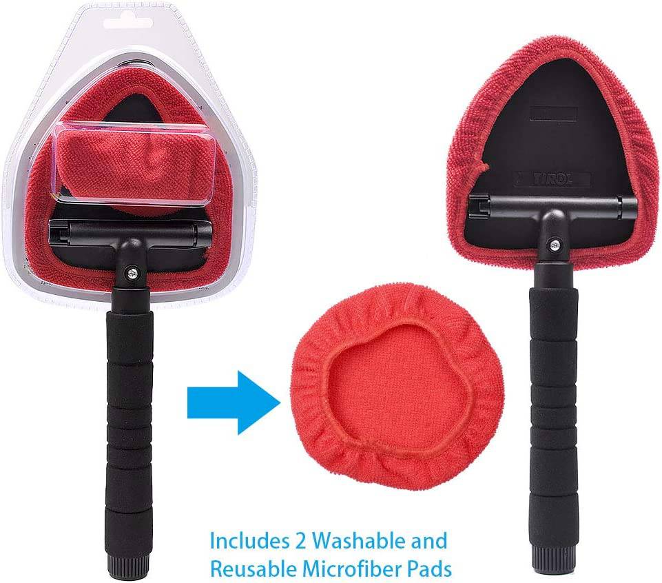 AutoEC Herramienta de limpieza de parabrisas de ventana, varita limpiadora de parabrisas de coche con mango extensible, limpiador de cristal exterior interior automático para uso en el hogar, oficina, capó de microfibra lavable y reutilizable (2 unidades)
