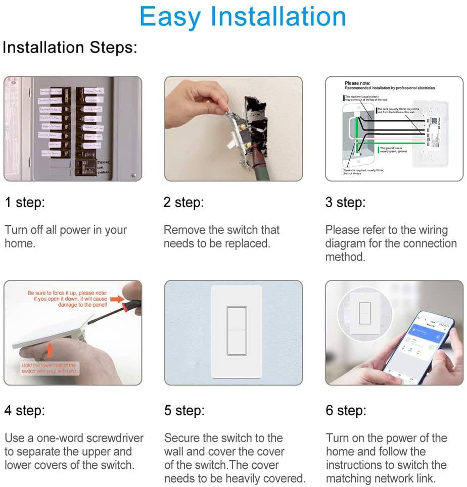 Youngzuth Interruptor de luz inteligente, botón de interruptor inteligente WiFi de 2 vías, compatible con Alexa y Google Home, control remoto con función de sincronización, no requiere concentrador - DIGVICE MX