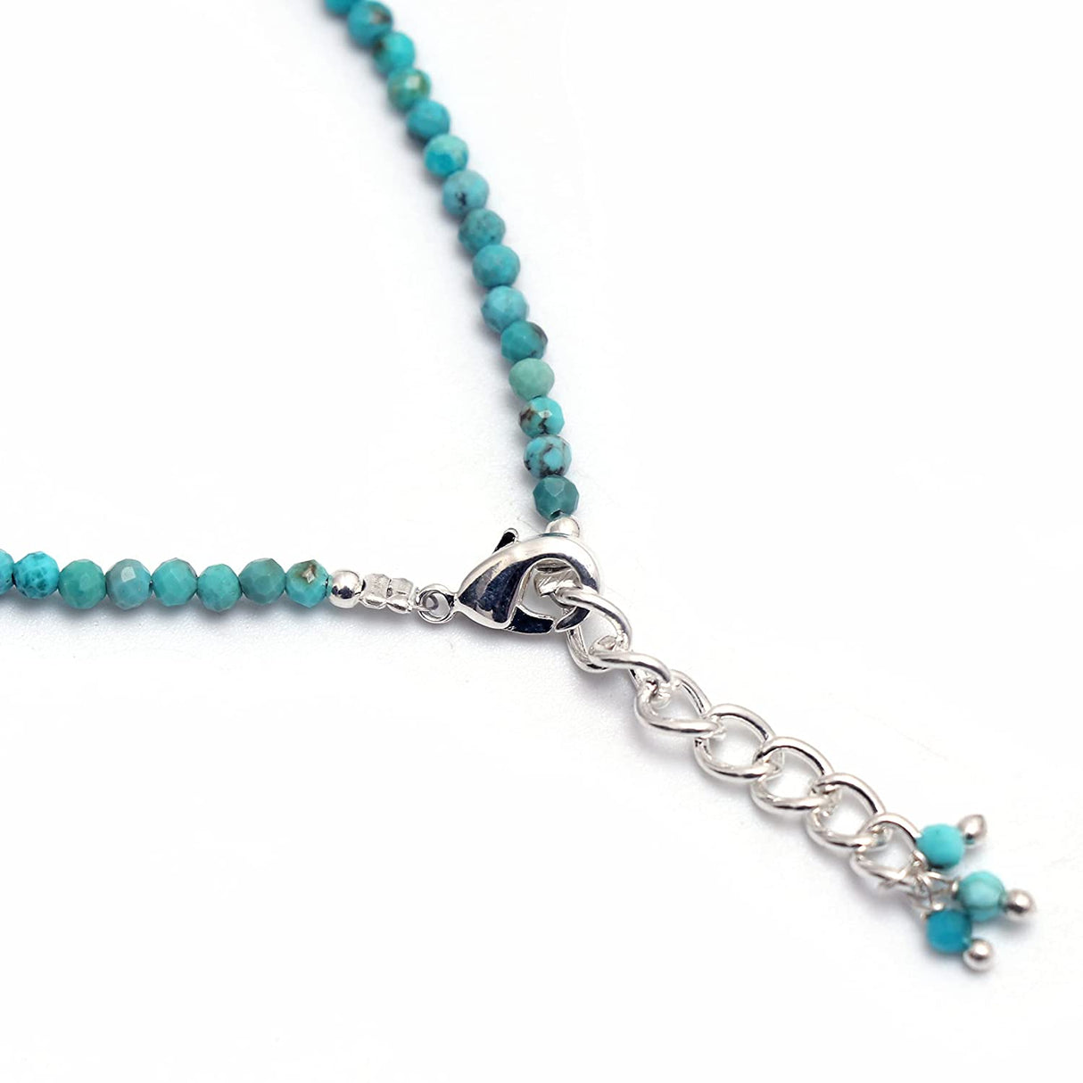 Gempires Pulsera de cuentas de turquesa natural, joyería hecha a mano, cuentas microfacetadas de 2,4-2,5 mm, cadena ajustable chapada en plata de 7 + 1 pulgada (turquesa) - DIGVICE MX