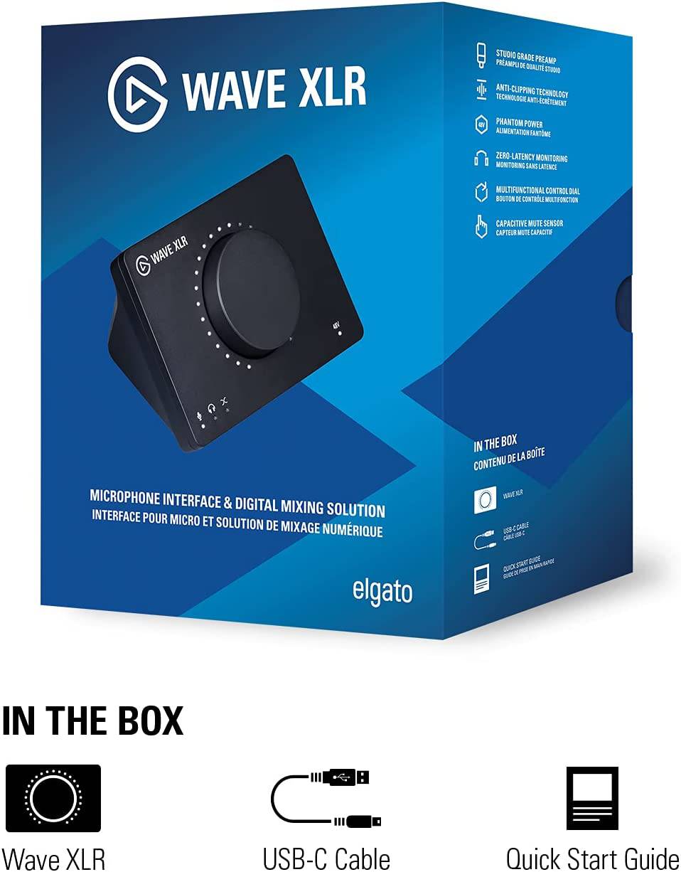 Elgato Wave XLR - Mezclador de audio y preamplificador de 75 db para micrófono XLR a USB-C, interfaz de control con alimentación fantasma de 48 V, Tap-to-Mute, software de mezcla digital para transmisión, grabación, podcasting