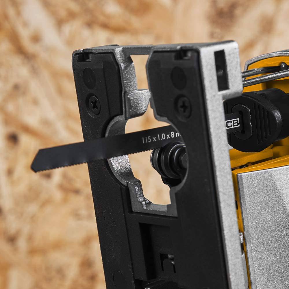 JCB Tools - JCB 20V Herramienta eléctrica inalámbrica para sierra caladora con vástago en T - Sin batería - Para mejoras en el hogar, volutas, bordes curvos, formas difíciles - Con luz LED, soplador de polvo y accesorio para aspiradora - DIGVICE MX