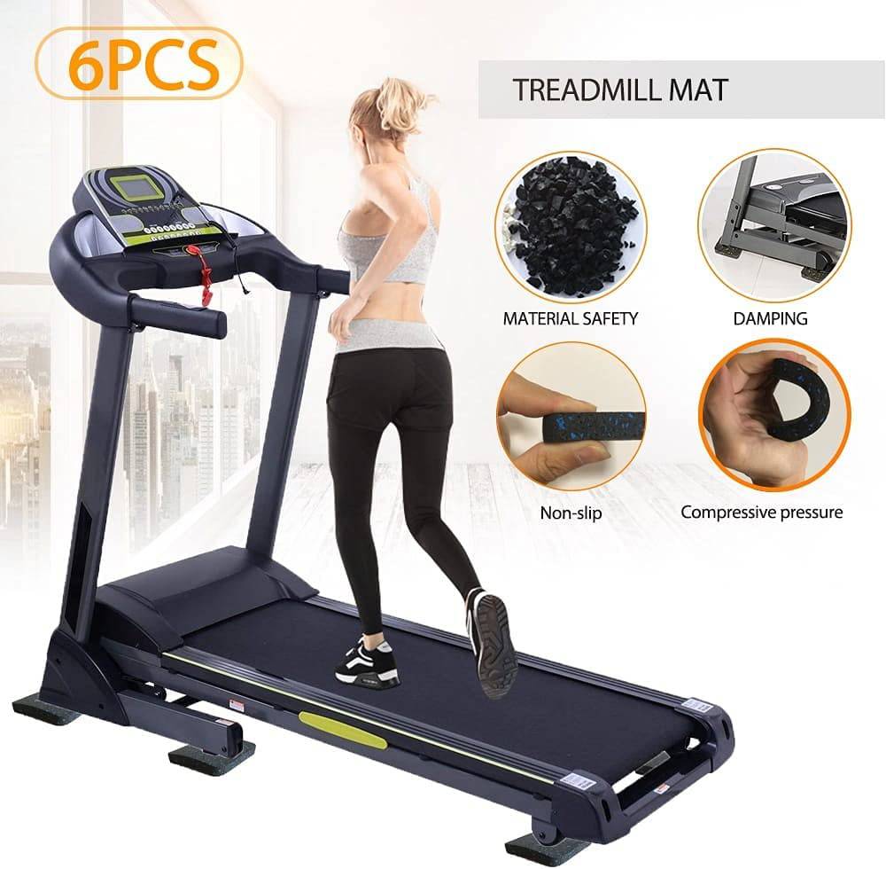 BestXD tapete para cinta de correr, tapete para equipo de ejercicio con goma de alta densidad (3.94 x 3.94 x 0.5 pulgadas) 6 piezas.