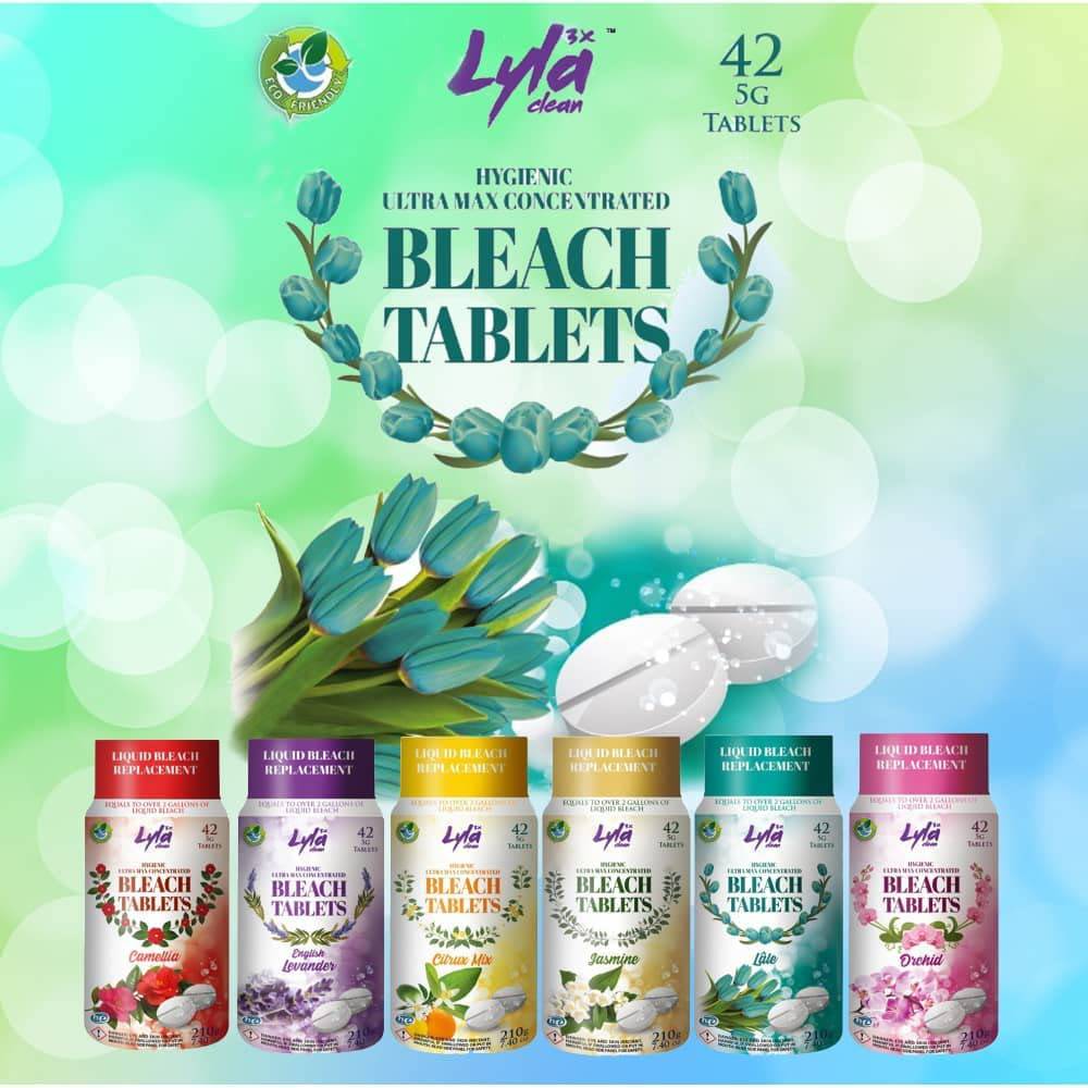 Tabletas Lyla 3X Clean Ultra Max Bleach para lavandería y limpieza. 42 tabletas de 7.4 oz sin fosfato reemplaza el blanqueador líquido (Camellia) - DIGVICE MX