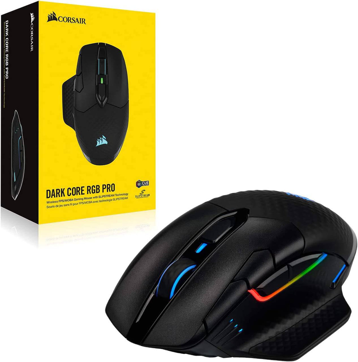 Corsair Dark Core RGB Pro, mouse inalámbrico para juegos FPS/MOBA con tecnología SLIPSTREAM, negro, LED RGB retroiluminado, 18000 DPI, óptico, CH-9315411-NA