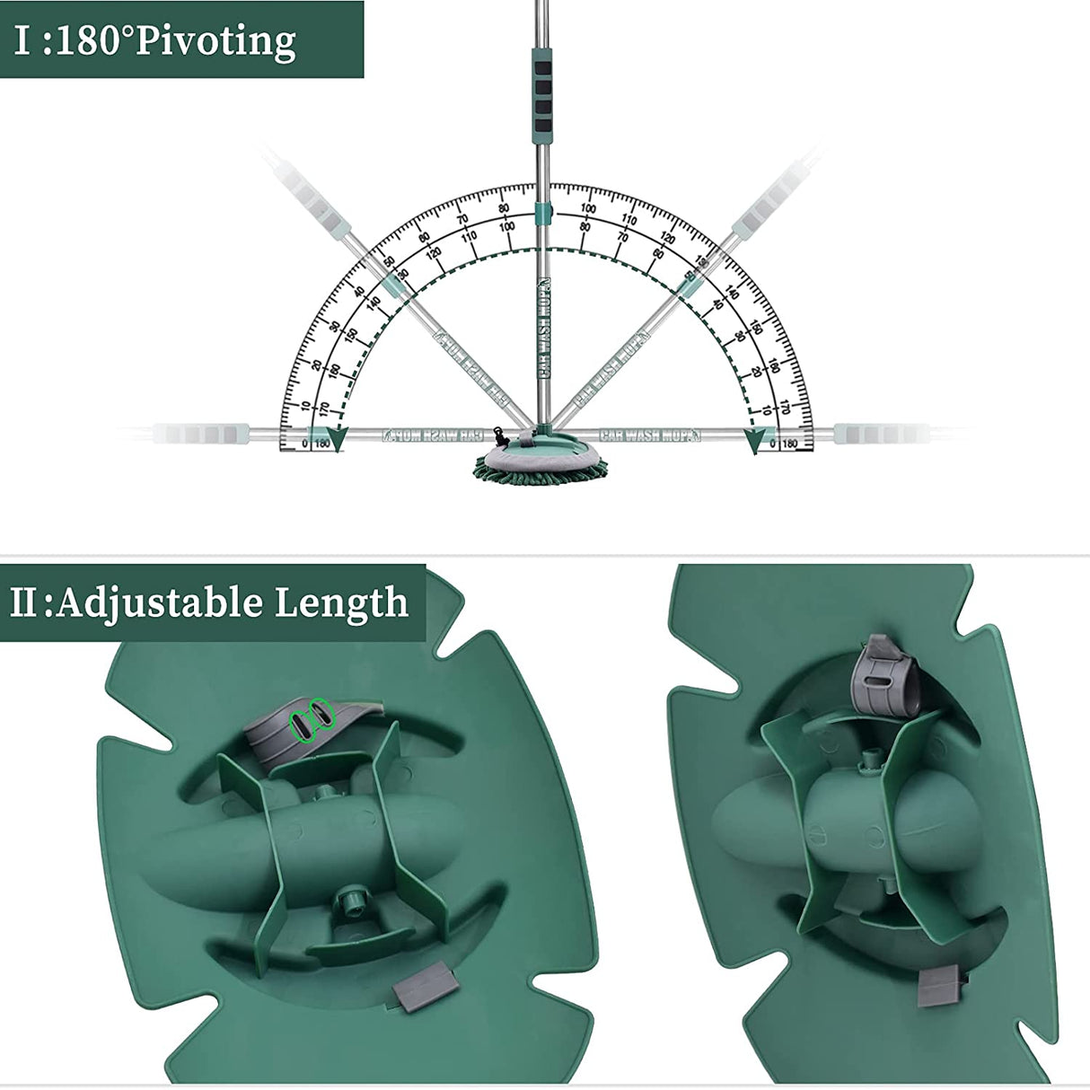 AgiiMan Cepillo de lavado de autos con mango largo - 3 en 1 Fregona de limpieza de autos, Juego de guantes de microfibra de chenilla, Longitud ajustable 24in-43in Kit de limpieza de vehículos con raspador de vidrio, Verde