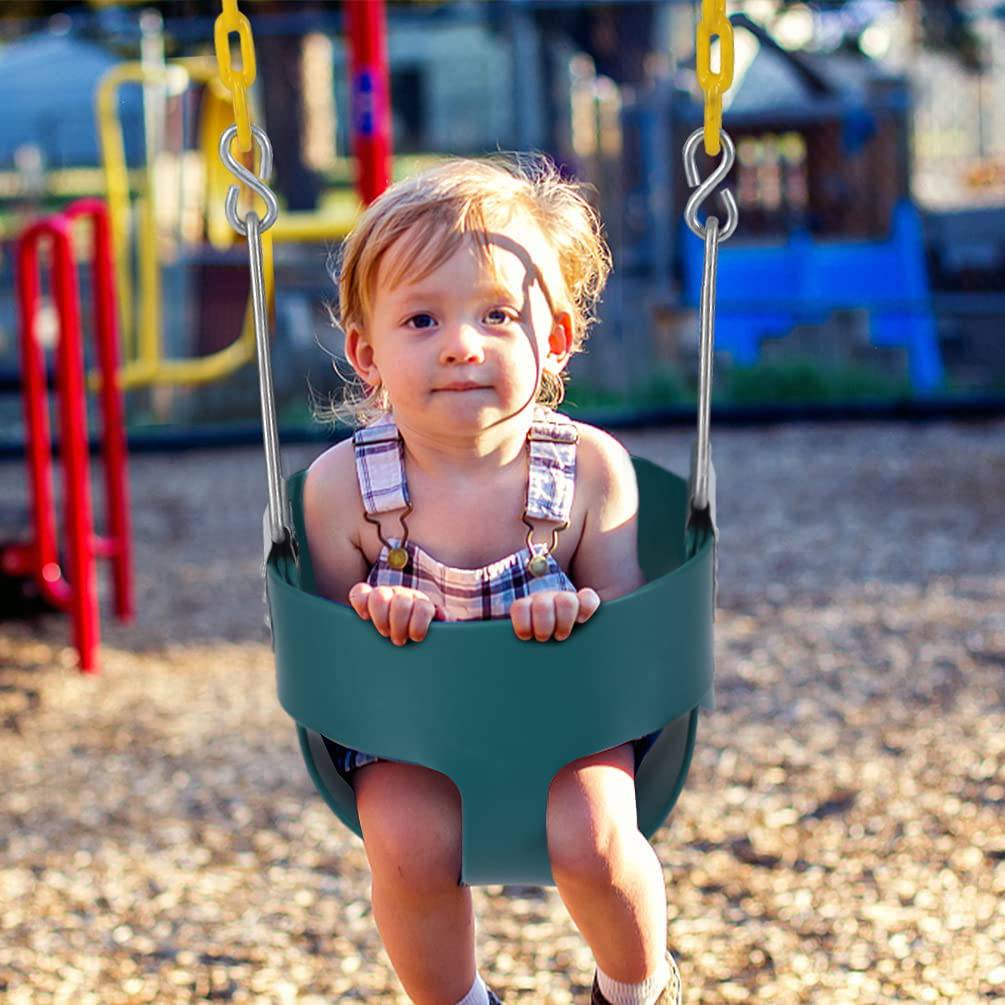 Lovely Snail - Asiento columpio para niños pequeños con respaldo alto y cadenas recubiertas de plástico de 66 pulgadas (amarillo y verde) - DIGVICE MX