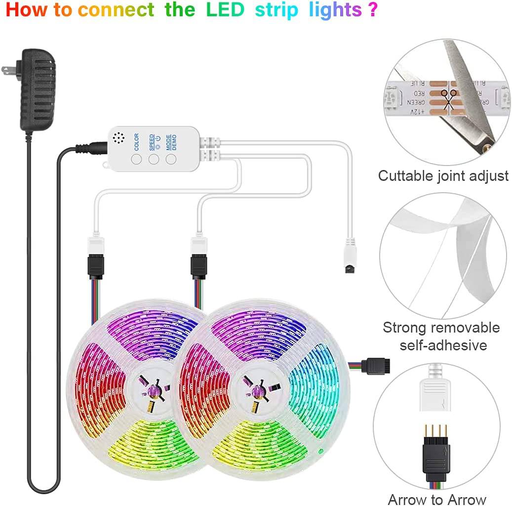 ATDOALL Tira de luces LED para dormitorio, tiras de luces LED que cambian de color RGB de 32.8 pies, sincronización de música Bluetooth y tiras de luces LED con control remoto - DIGVICE MX