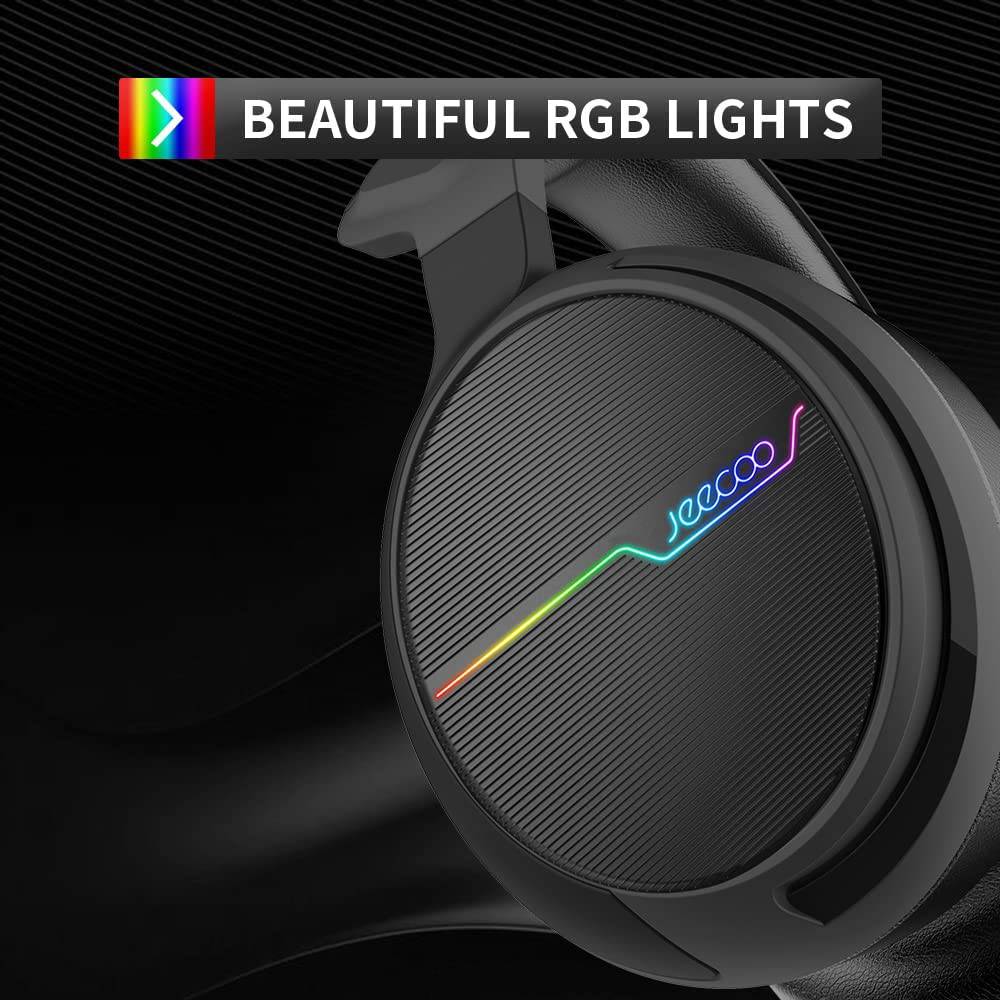 Jeecoo USB Pro Gaming Headset para PC - Auriculares de sonido envolvente 7.1 con micrófono con cancelación de ruido - Almohadillas de espuma viscoelástica Luces RGB para portátiles