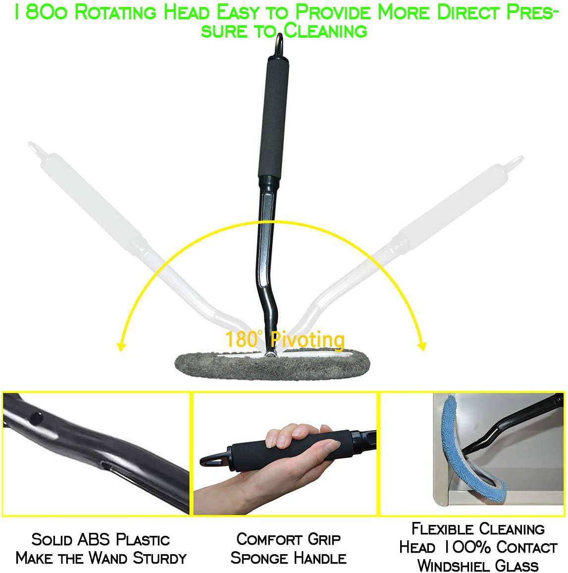 KwoKmarK Limpiador de parabrisas Herramienta de limpieza de ventanas de coche Cepillo de microfibra de vidrio Almohadilla más grande Paño suave más grueso, con botella de spray de toalla Kit de bolsa de tela TTL 6 piezas