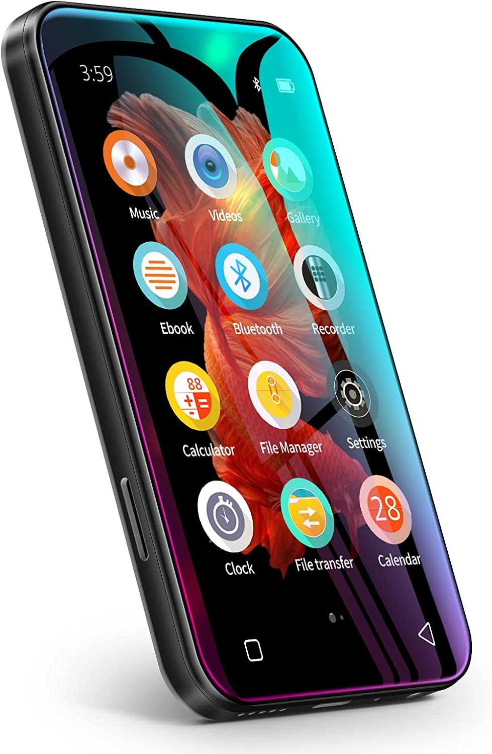 TIMMKOO Reproductor de MP3 con Bluetooth, pantalla táctil completa de 4.0" Reproductor de MP4 con altavoz Q3E