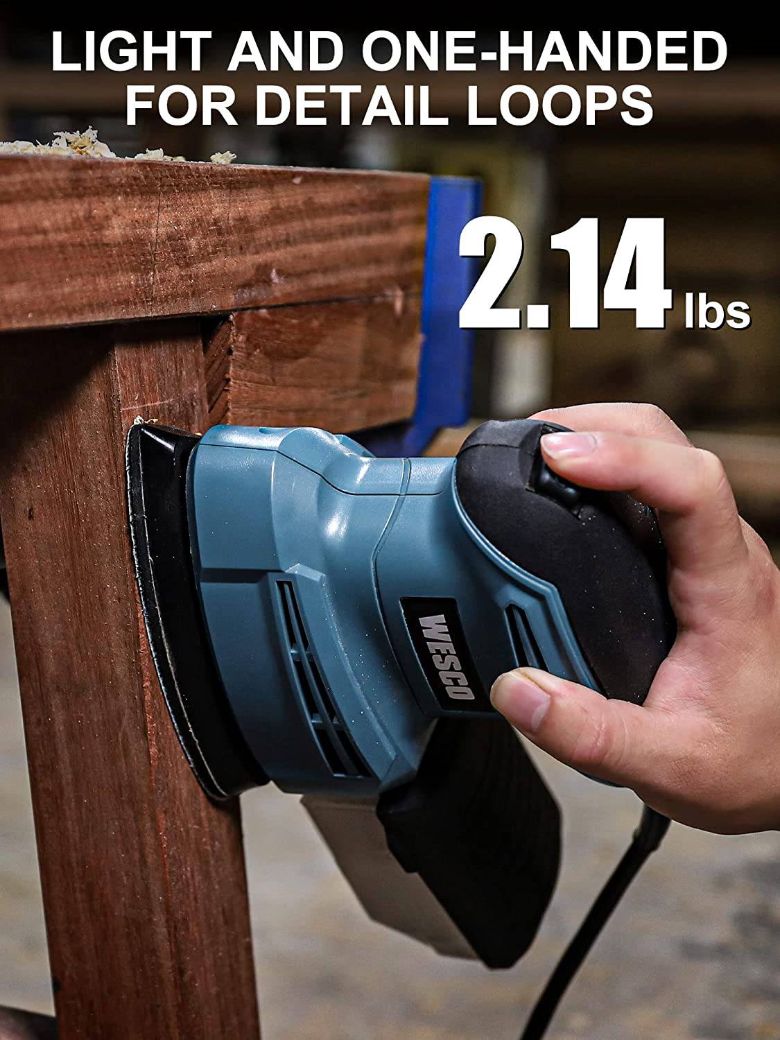 WESCO - Lijadora de detalle , Compact 1.3A Detail Sander con 12 piezas de papel de lija, 14,000 OPM, bajo consumo de energía, sistema eficiente de recolección de polvo, para lijado de detalle en la decoración del hogar - DIGVICE MX