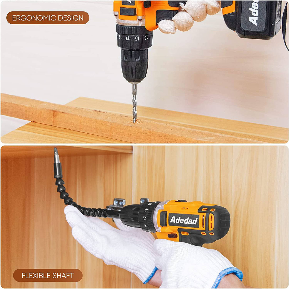 Adedad Juego de brocas inalámbricas de 20 V con 2 piezas de batería de iones de litio de 2.0 Ah y cargadores, taladro de mano eléctrico de 300 in-lb incluye 23+1 embrague de metal, 2 velocidades variables, luz LED - DIGVICE MX