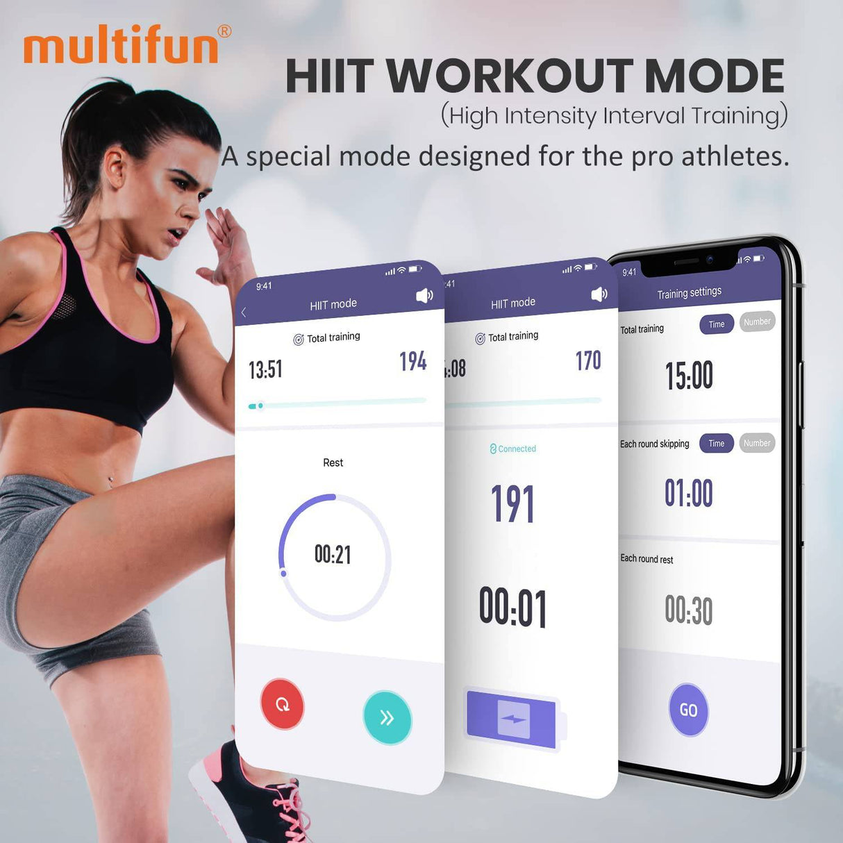 Multifun - Cuerda de saltar: cuerda de saltar inteligente multifunción con análisis de datos de aplicaciones, contador de calorías, cuerdas de saltar de Fitness para gimnasio en casa