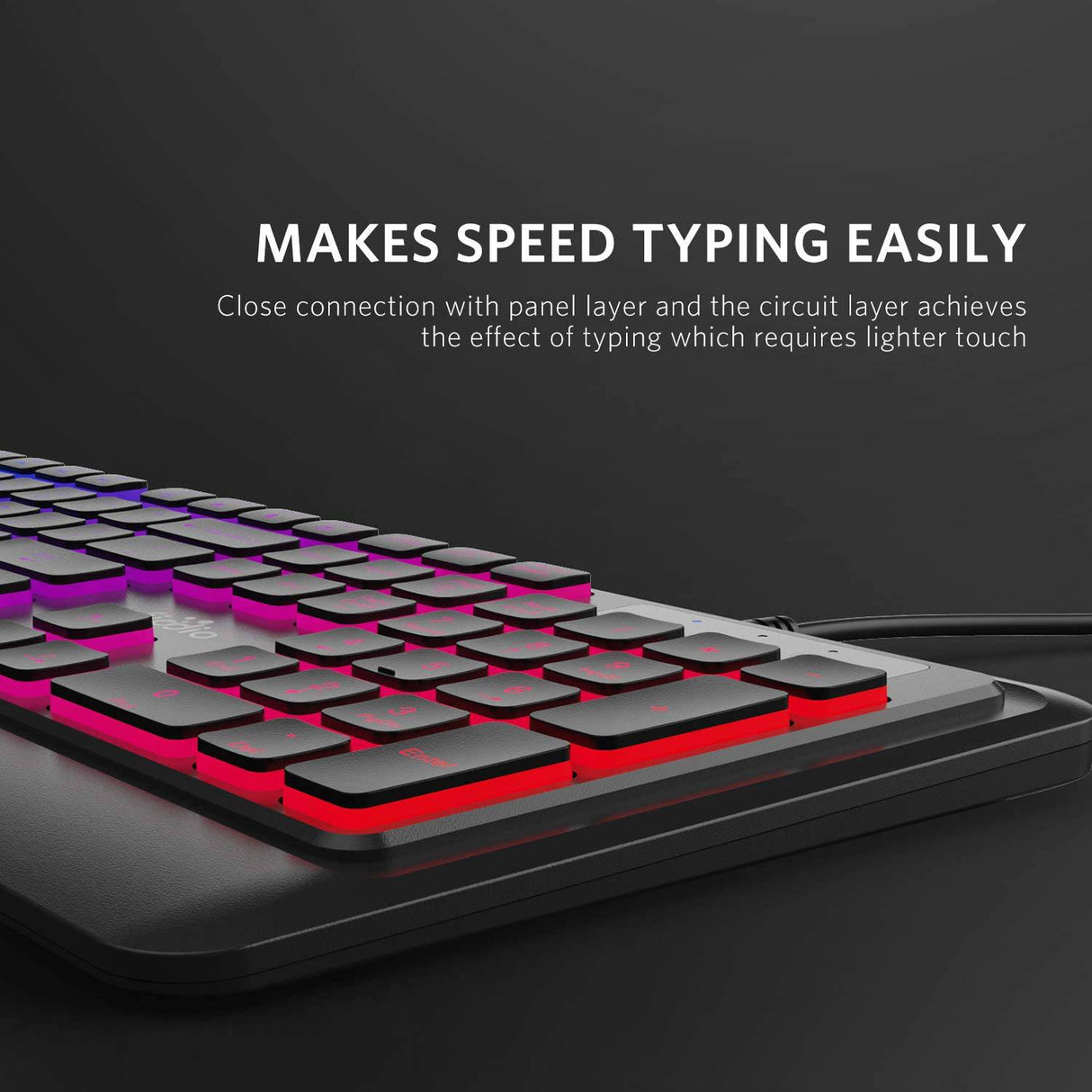 Fiodio Rainbow Membrane Gaming Keyboard, Silent Wired Computer Keyboard, 104 Silent Keys, 26 Anti-Ghosting Keys, Resistente a derrames, Control multimedia para PC y escritorio