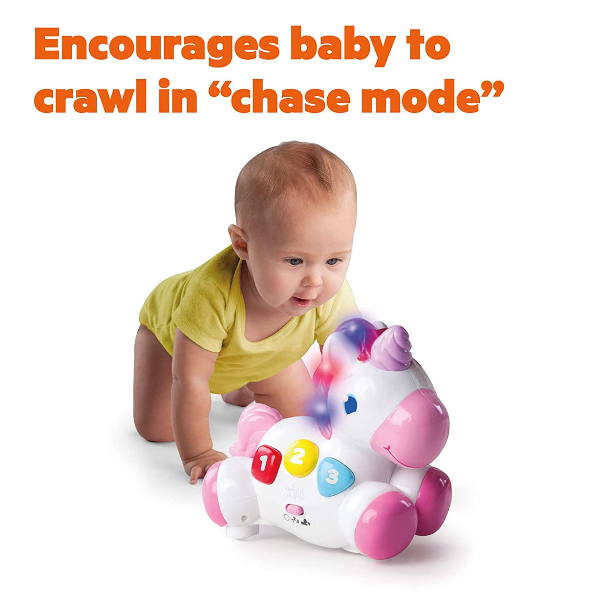 Bright Starts Rock & Glow Unicorn Crawling Baby Toy con luces y melodías, a partir de 6 meses, rosa - 10307