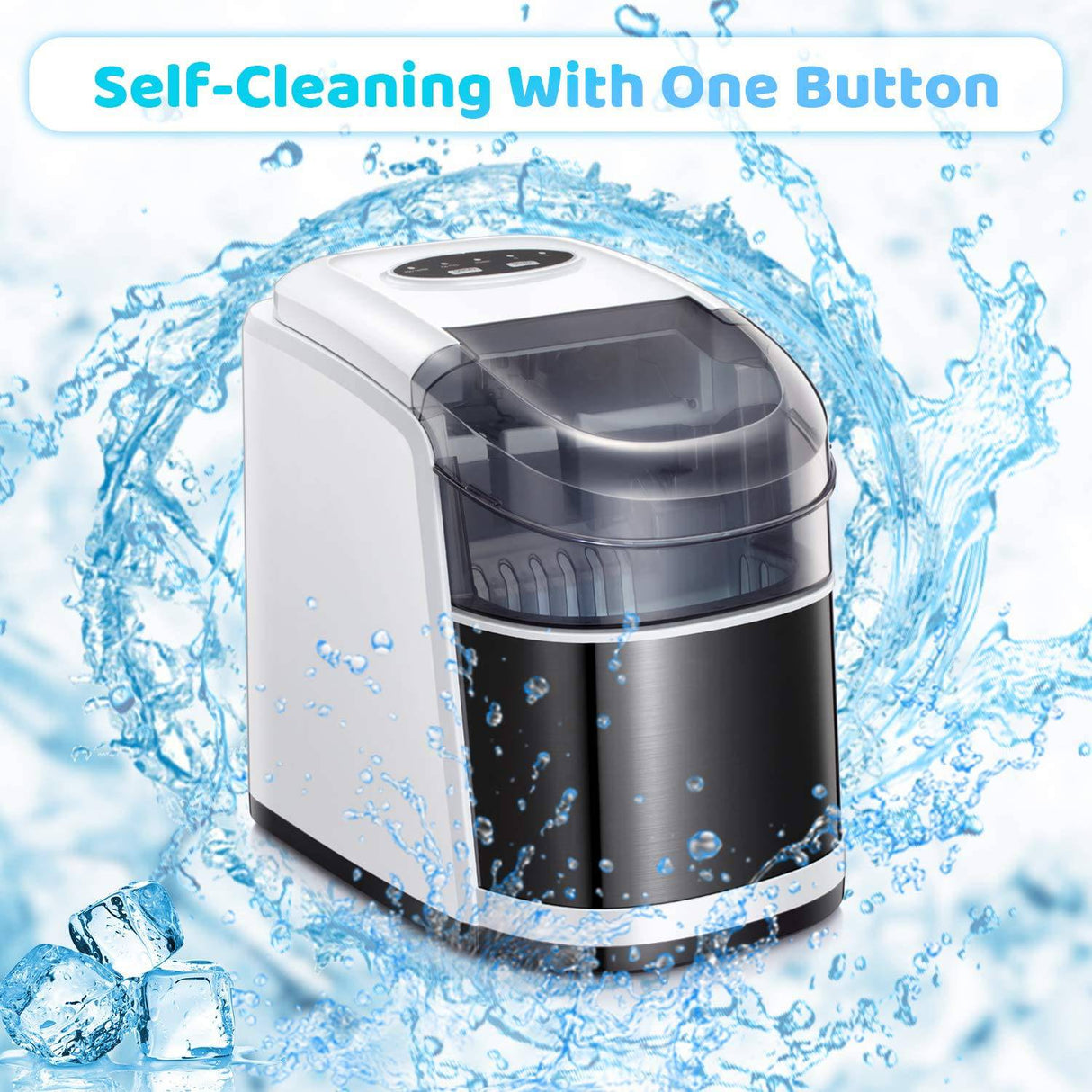 R.W.FLAME - Máquina para hacer hielo para encimera, máquina para hacer cubitos de hielo portátil con autolimpieza, máquina para hacer hielo automática compacta de 26LBS/24H, - DIGVICE MX