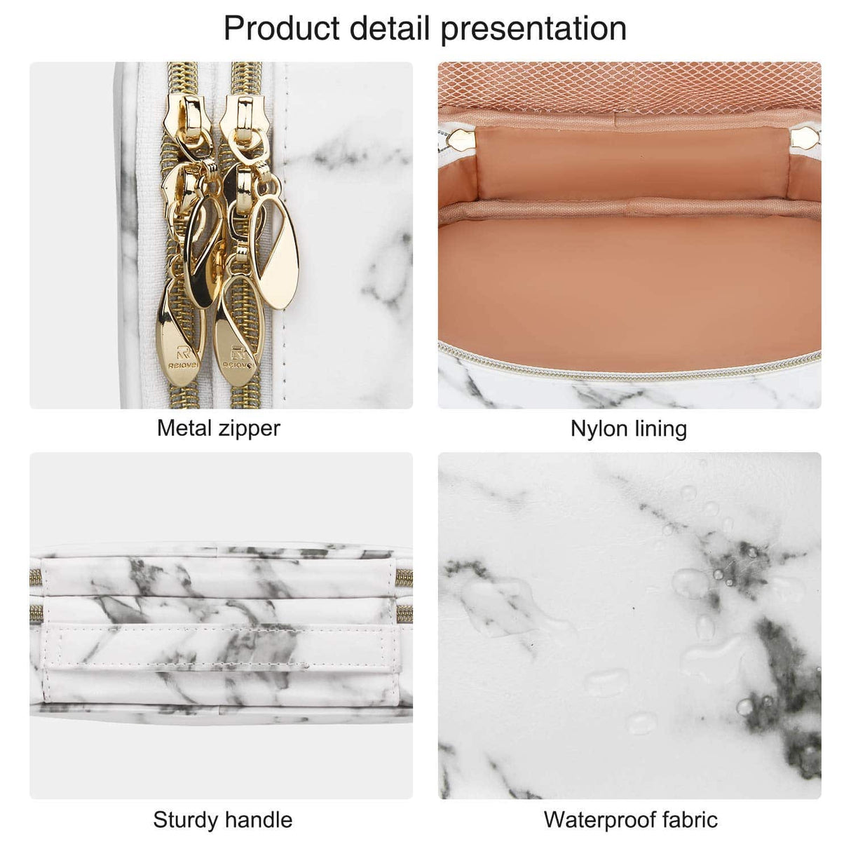 Relavel - Estuche de maquillaje 2 capas para brochas de maquillaje (patrón de mármol blanco)