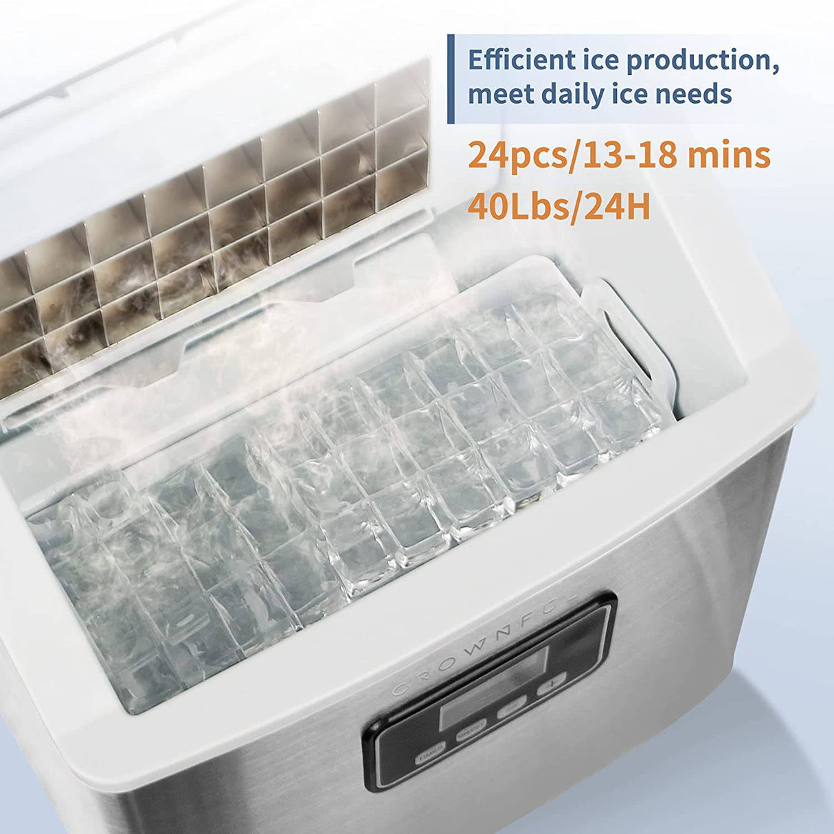 CROWNFUL - Máquina para hacer hielo, encimera, 40 libras/24 horas, 24 cubitos de hielo transparentes en 13 minutos, autolimpieza automática, pantalla LCD, portátil compacta con cuchara y cesta - DIGVICE MX