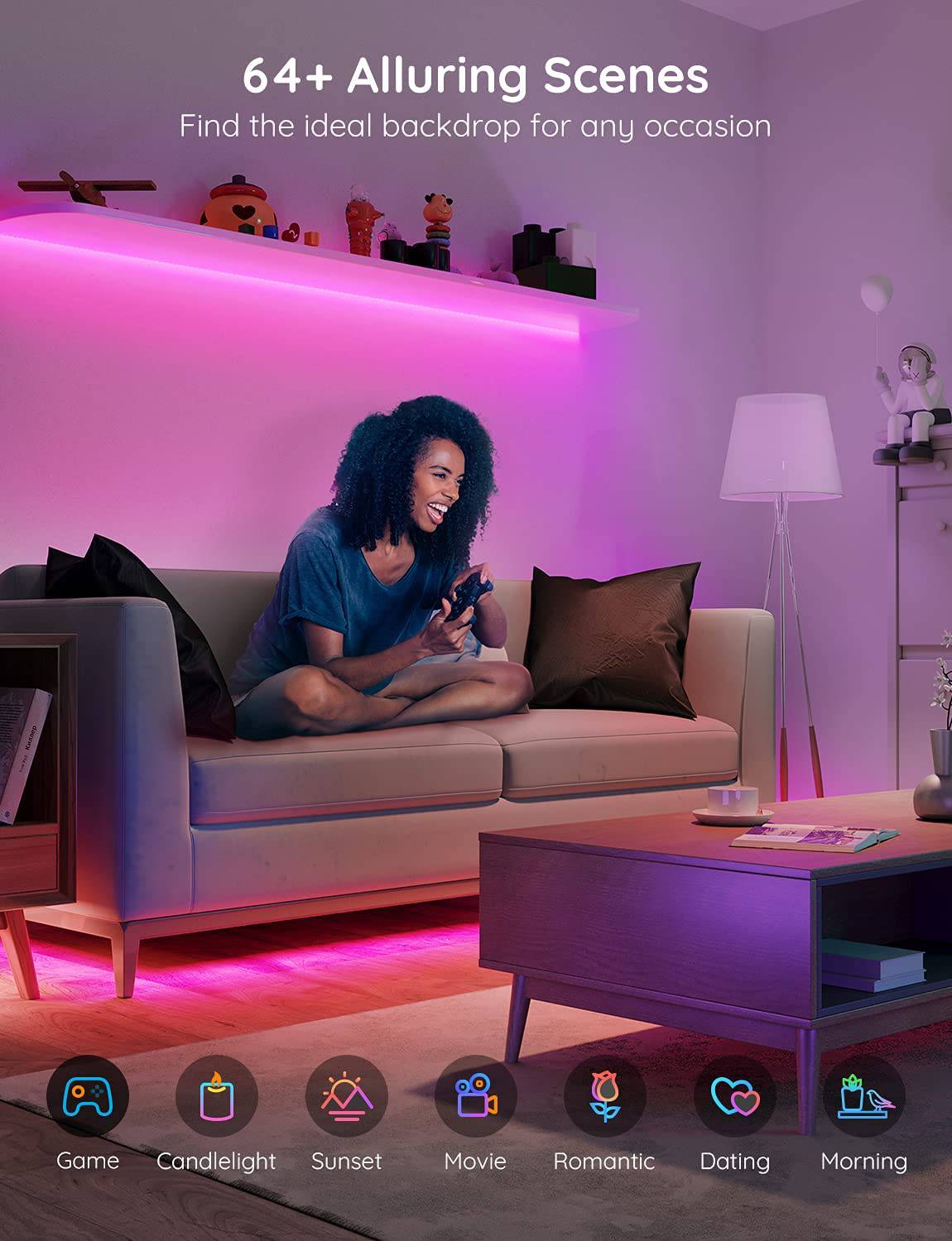 Govee Tira de luces LED inteligente, tira de luz LED WiFi de 16.4 pies con aplicación y control remoto, funciona con Alexa y Google Assistant, 64 escenas y luces RGB de sincronización de música - DIGVICE MX