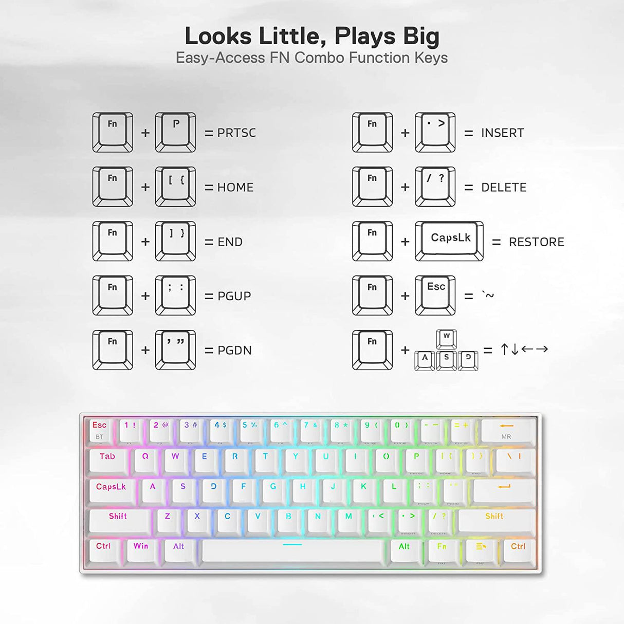 Redragon K530 Pro Draconic - Teclado mecánico 60 % inalámbrico RGB, Bluetooth/2,4 GHz/con cable, 3 modos, 61 teclas