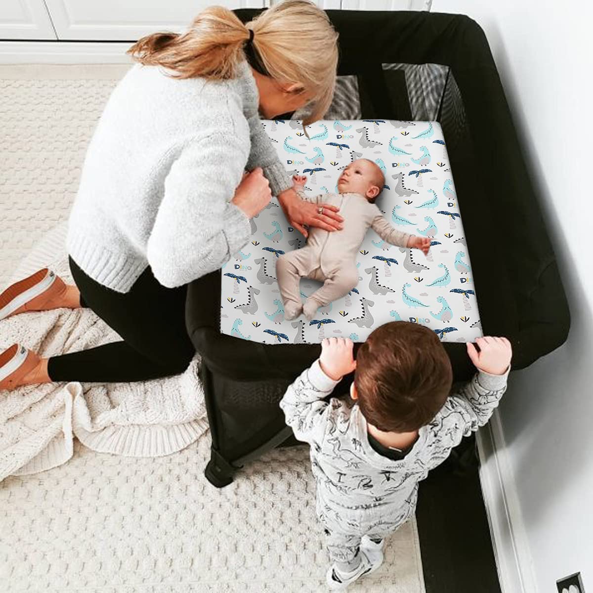 JERORAY - Pack n Play Playard-Sheets para niñas y niños, paquete de 2 minicunas portátiles de punto de jersey ultrasuave y elásticas, dinosaurio gris - DIGVICE MX