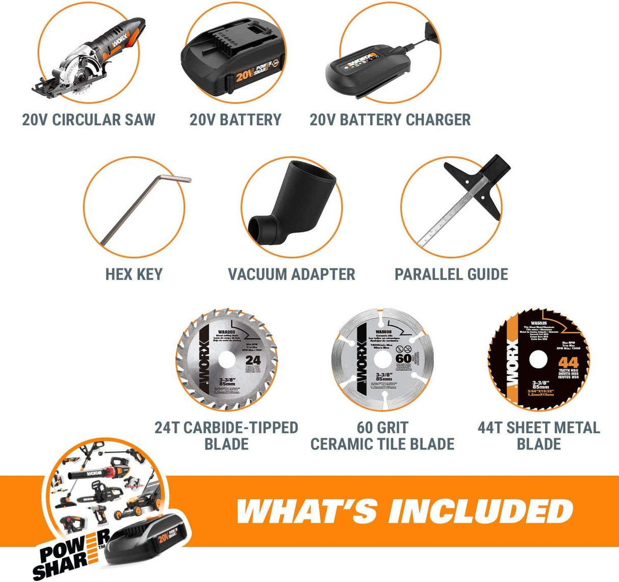 Sierra circular inalámbrica WORX WX523L.2 20V 1.5Ah con 3 hojas de sierra Batería y cargador incluidos - DIGVICE MX