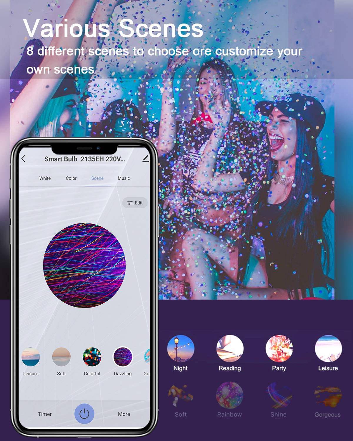 DOGAIN Bombillas inteligentes E26 Base A15 LED RGB Regulable Bombilla que cambia de color Compatible con Alexa Google Home WiFi Luces multicolores 6W (equivalente a 40W) 500LM (solo 2.4GHz) Paquete de 4 - DIGVICE MX