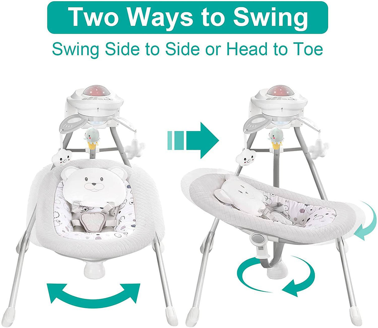 RONBEI Columpio para bebés para bebés, columpio de cuna, eléctrico para bebés con 4 velocidades de columpio/vibración y música (gris claro) - DIGVICE MX