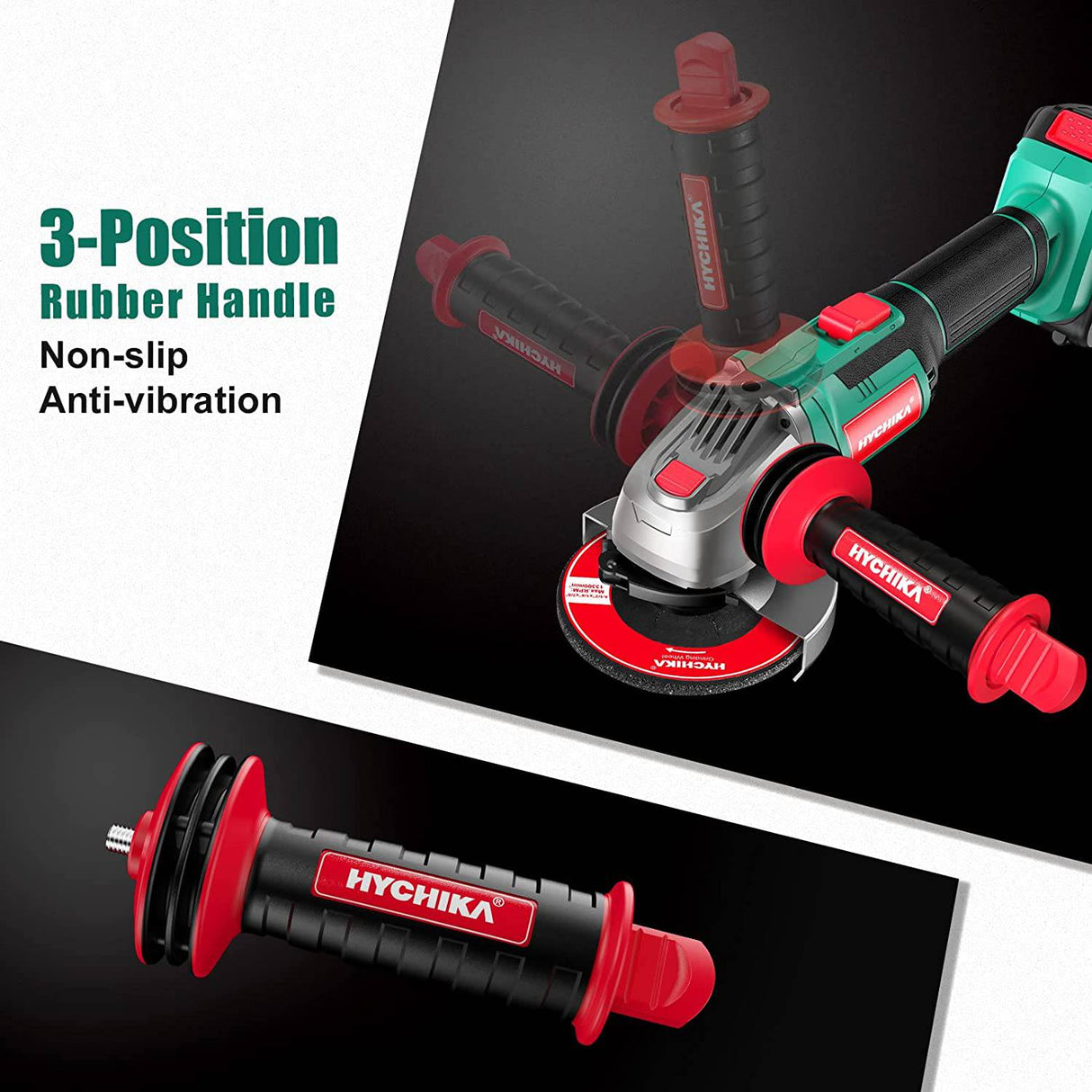 Amoladora angular de 20 V HYCHIKA, amoladora inalámbrica con batería de 4,0 Ah y cargador rápido, 8500 RPM, 5 discos de 4-1/2 pulgadas, mango auxiliar de 3 posiciones para cortar y amolar - DIGVICE MX