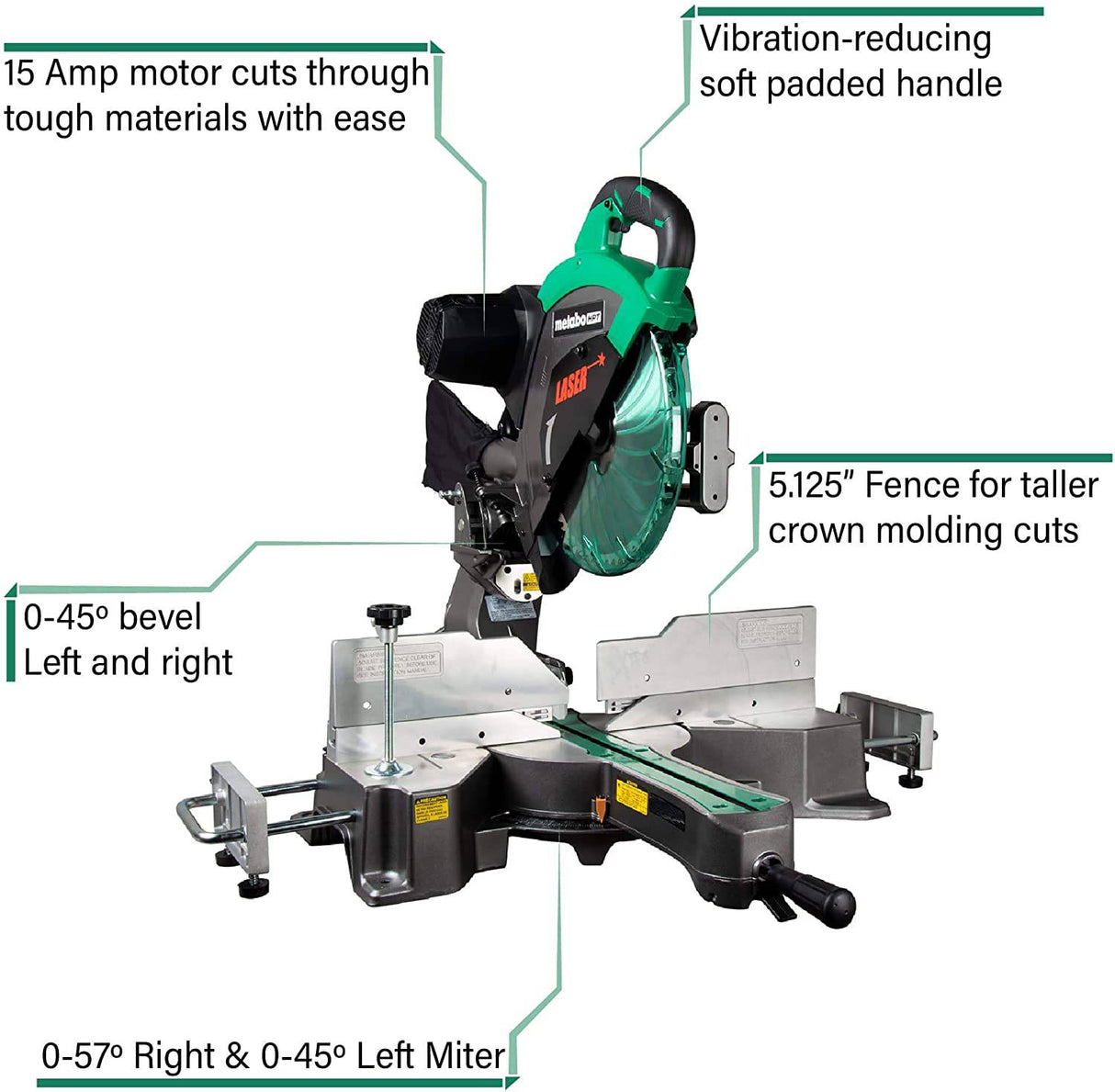 Sierra ingletadora compuesta deslizante Metabo HPT | hoja de 12 pulgadas | Bisel doble | Marcador láser | Motor de 15 amperios | Garantía de 5 años | C12RSH2S - DIGVICE MX