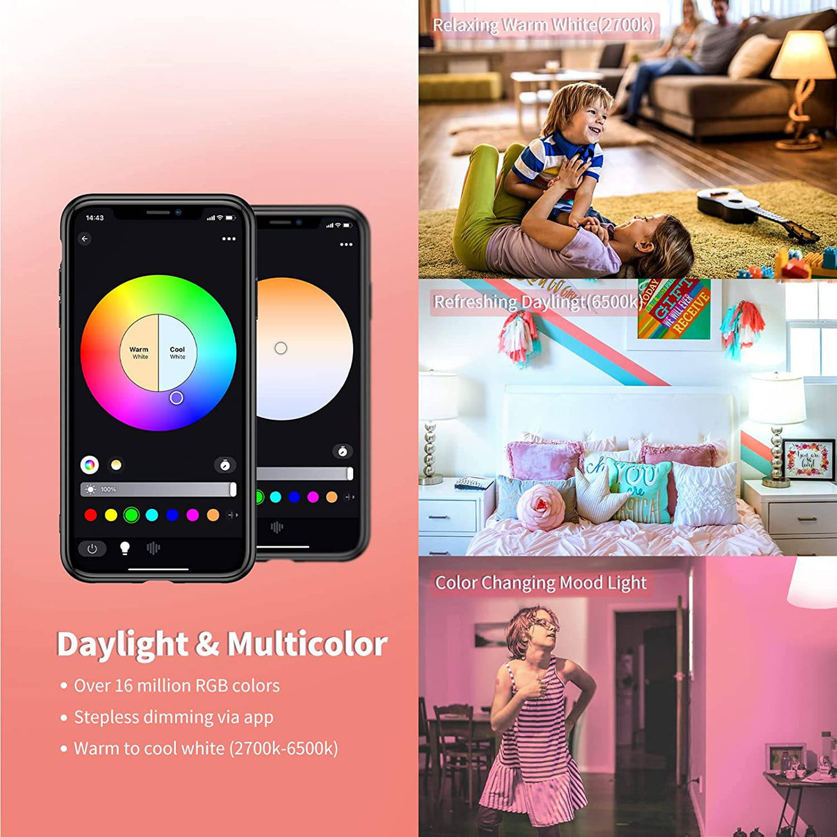 MagicLight Smart BR30 Bombillas de luz de inundación, intensidad regulable que cambia de color, equivalente a 100 W, luz LED empotrable, bombillas de luz WiFi, funciona con Alexa Google Assistant SmartThings (2 unidades) - DIGVICE MX