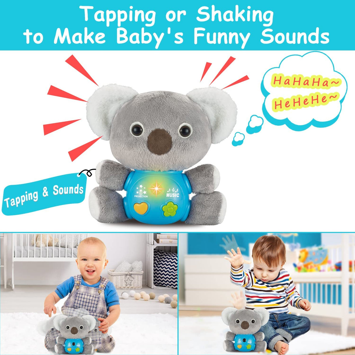 Qirptey - 3 en 1 Koala de peluche Juguetes musicales para bebés Proyector de estrellas - B0BCF26CFB