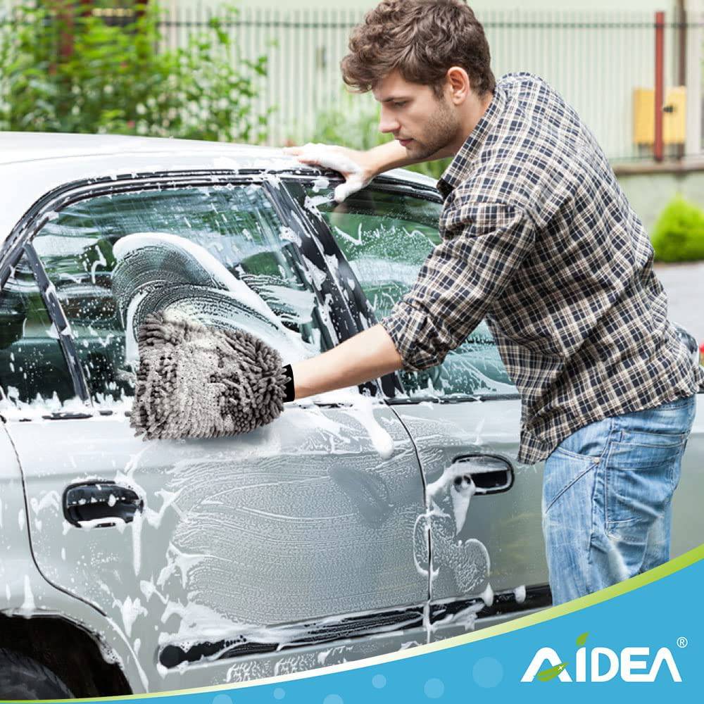 AIDEA - Manopla de microfibra para lavado de autos, paquete de 2, sin rasguños ni pelusas, manopla de lavado de microfibra de chenilla premium, color gris, tamaño regular (7.12 x 10.14 pulgadas)