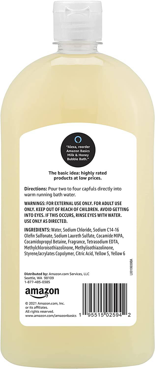 Amazon Basics Baño de burbujas de leche y miel, 32 onzas líquidas, 1 paquete