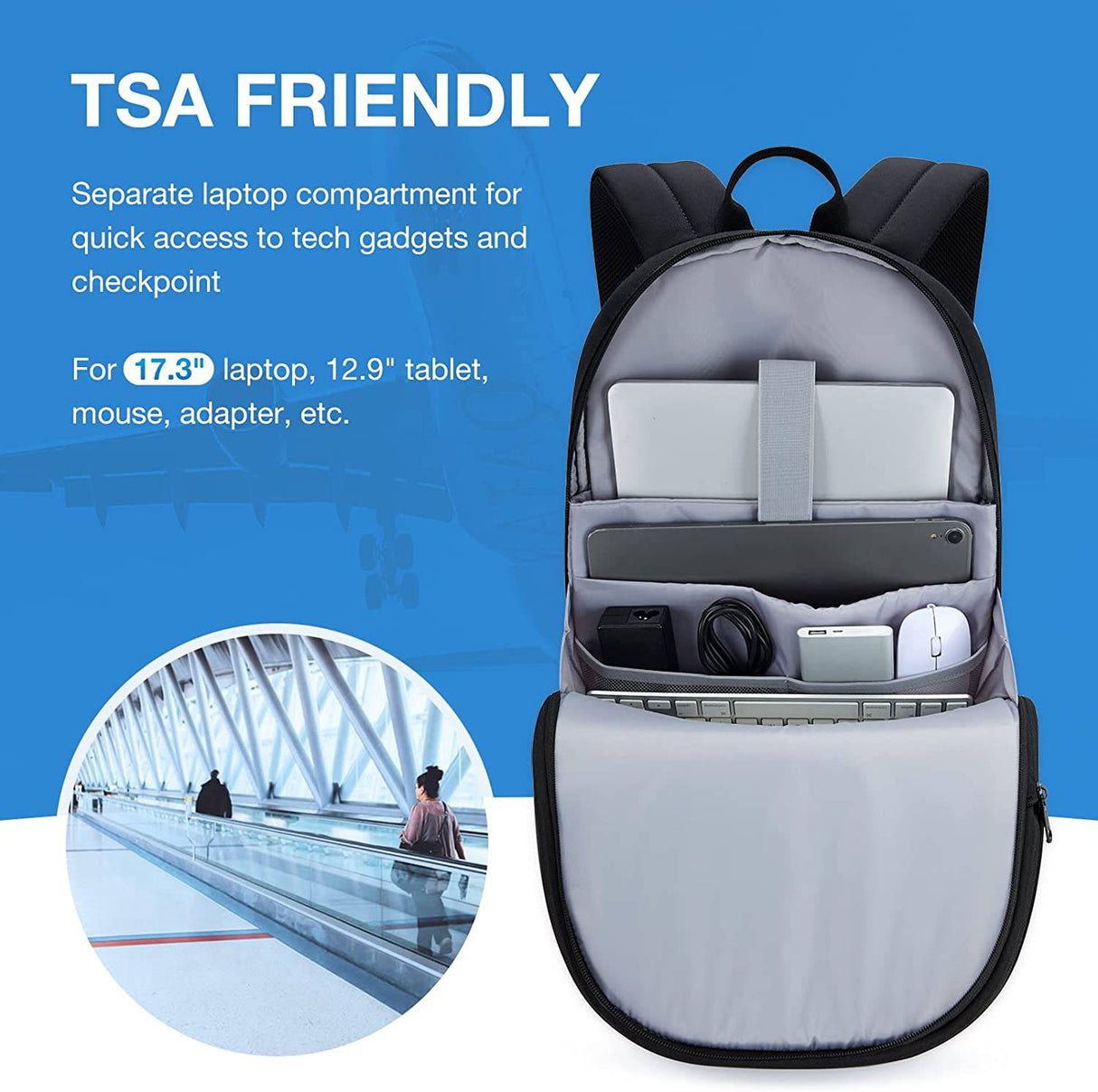 BAGSMART - Mochila para computadora portátil para hombres y mujeres Mochilas de viaje expandibles para computadora de 17.3 pulgadas con puerto de carga resistente al agua