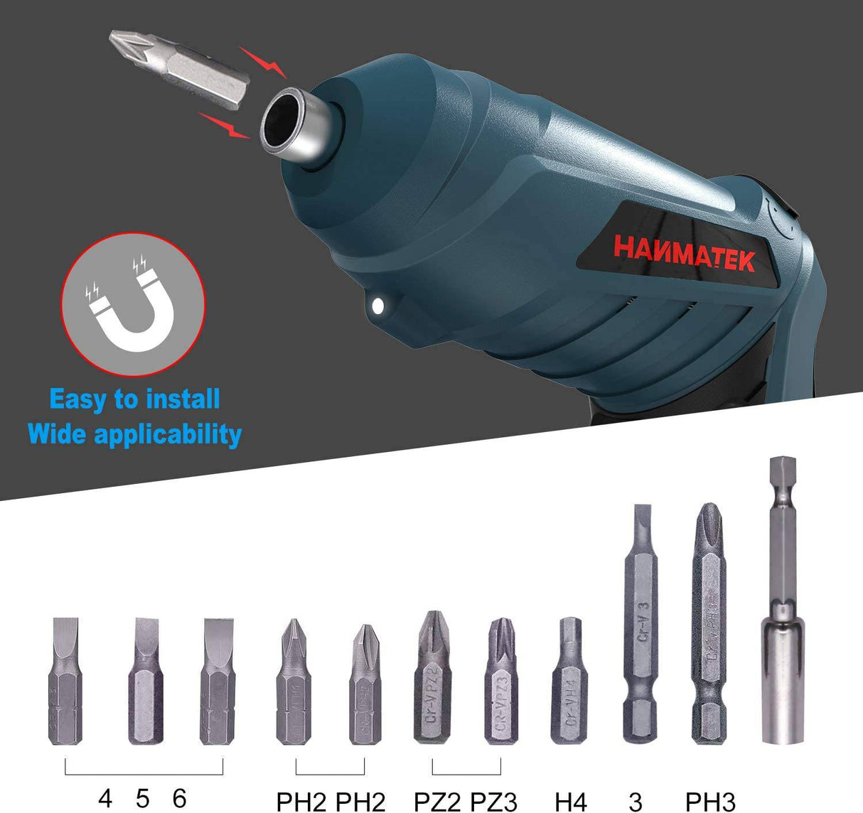 Puntas de destornillador inalámbricas recargables HANMATEK con destornillador eléctrico potente de estilo recto y pistola, pistolas de tornillo pequeño - DIGVICE MX